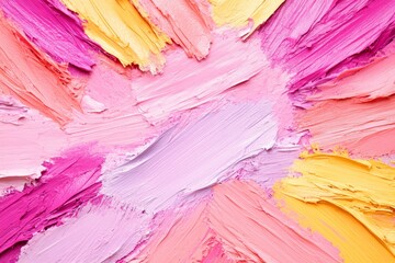 Swatches of various shades of pink, yellow, and orange lipstick.