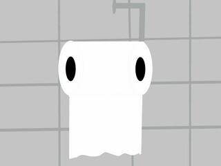 a digital design of a whte toilet paper hanging on a grey wall