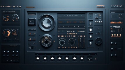 Futuristic control panel with various dials and buttons for regulating and monitoring operations.