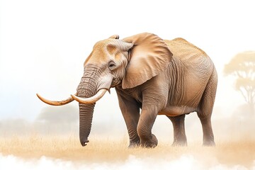 Fototapeta premium This Magnificent Elephant Strides Confidently Across the Savanna, Showcasing Its Strength and Beauty