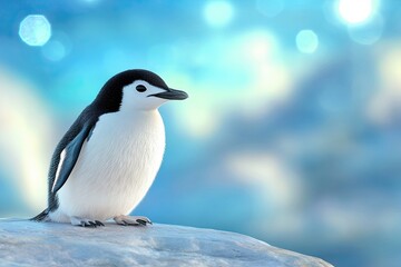 Fototapeta premium A Charming Penguin on a Rock Captures the Essence of Winter in the Antarctic