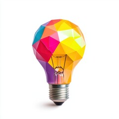 Obraz premium Colorful geometric light bulb design on white isolate background.