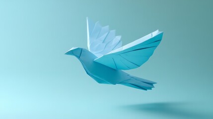 Obraz premium Elegant Blue Origami Bird in Flight Against a Soft Background