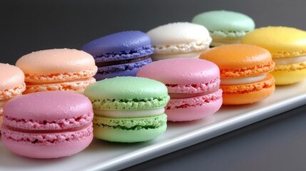 Obraz premium Colorful french macarons flat lay for spring inspiration and dessert enthusiasts
