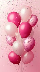 Festive Pink and White Balloons with Glitter on Soft Pink Background