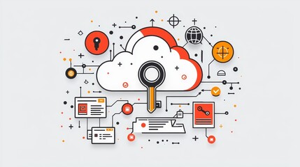 Obraz premium A Minimalist Design Featuring a Key Floating Within a Cloud Symbolizing Security and Access in the Digital World