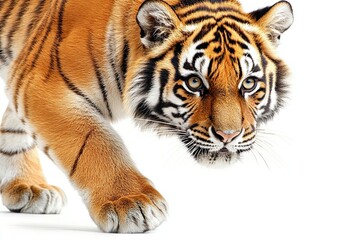 Obraz premium Siberian Tiger Gracefully Prowling, Showcasing Its Majestic Beauty Against a Transparent Backdrop