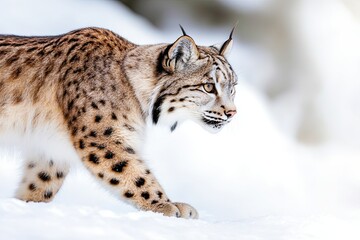 Obraz premium Siberian Lynx Gracefully Prowls Through the Snowy Wilderness in Winter's Embrace