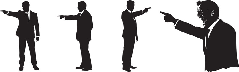 Obraz premium Silhouette of a boss pointing angrily at an employee vector silhouette