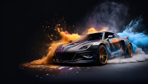 Vibrant Custom Car with Dramatic Paint Effects