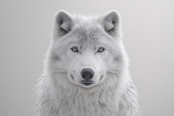 Obraz premium Arctic wolf standing majestically in the snow with intense gaze, showcasing its pristine white fur and serene nature. Perfect for wildlife and nature-themed content.