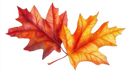 Obraz premium Close-up of a colorful red and orange maple leaf, detailed autumn element clipart, isolated on white background, perfect for seasonal marketing