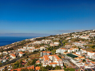 Panoramic view of the city of Canico, Madeira, the expressway on a sunny day