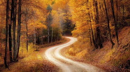 Fototapeta premium High angle view of a road through an autumn forest 