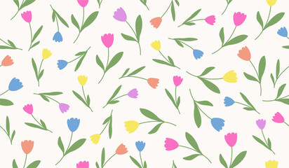 Cute tulips pattern background vector design