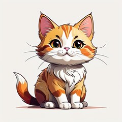 Obraz premium A cute cartoon-style orange and white cat sitting, showcasing a friendly expression.