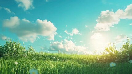 Obraz premium peaceful blue sky and green grass great as backround