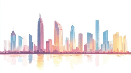 Fototapeta premium Distant view of Dubai Marina towers, with ample copy space