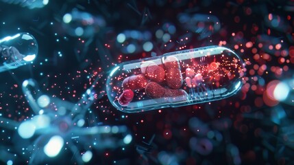 An intelligent pill capsule equipped with 6G capabilities tracking its location in the body and releasing medication at specific times and locations.