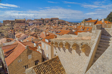 Aerial View of the Old town Dubrovnik from defensive walls