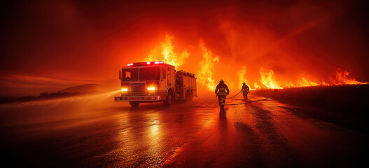 Firefighters battling a massive blaze with determination and courage