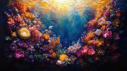 Obraz premium Vibrant Underwater Scene with Coral Reefs and Fish