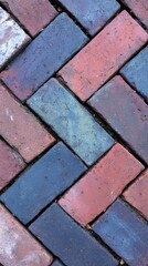 Obraz premium Weathered herringbone brick pattern flat lay for rustic design and decor