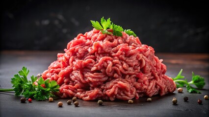 Fresh raw minced meat for cutlets on a black background