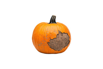 A Close-Up of a Unique, Imperfect Pumpkin with a Distinctive Patch on Its Surface Against a Black Background
