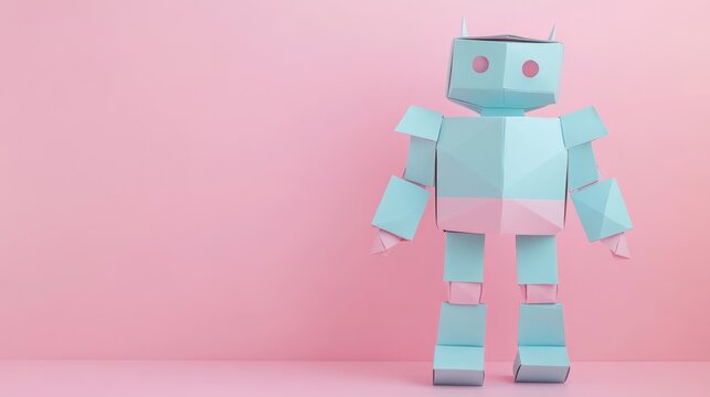 Whimsical Paper Robot Figure on Pink Background