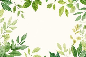 Vibrant Green Leafy Border with White Center in Artistic Botanical Design
