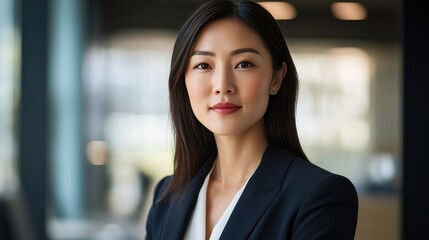 Confident Businesswoman in Modern Office Setting, Exuding Professionalism and Poise