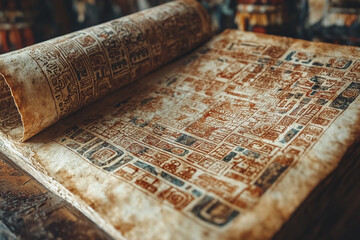 Aztec codex page, showcasing ancient glyphs on aged parchment.