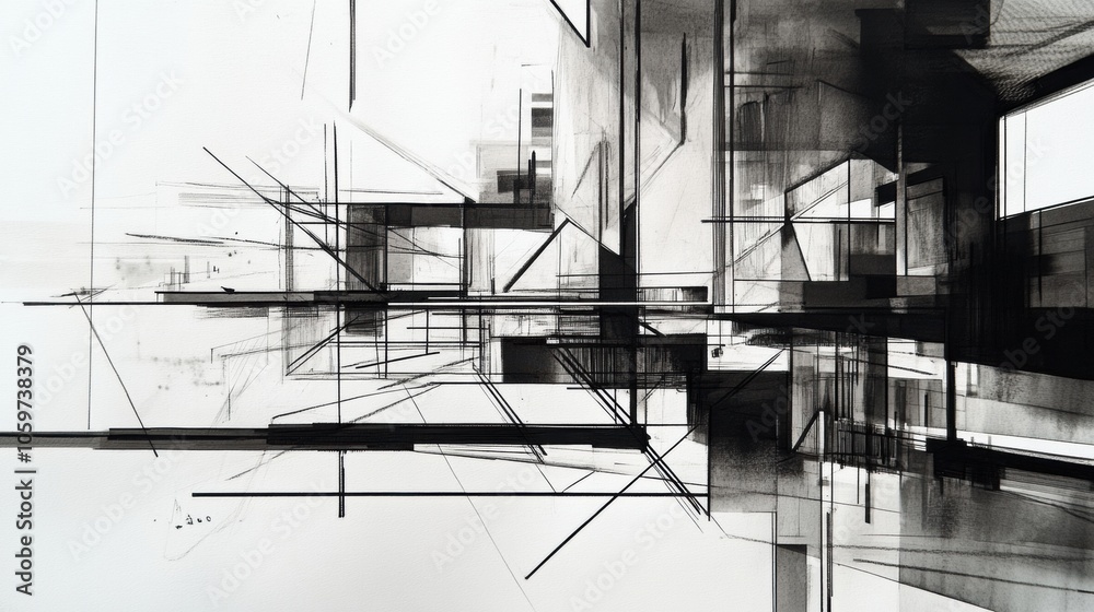 Aufkleber Geometric lines and shapes blend together, creating an abstract urban landscape that reflects the complexity of city life and architecture. Generative AI