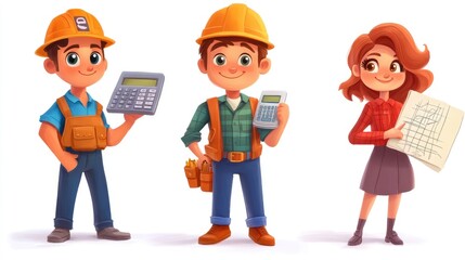 Fototapeta premium Colorful Cartoon Characters in Construction Attire