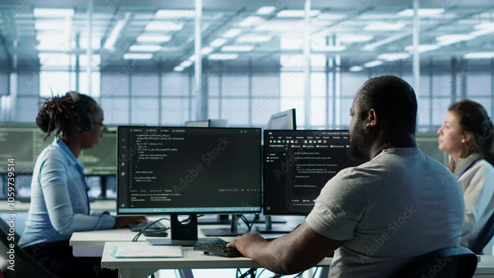 Poster sick it professional in server hub sneezing while shielding data from potential threats using pc. il