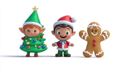 Fototapeta premium Vibrant Cartoon Collection of Three Christmas Characters