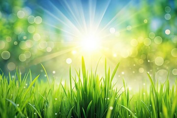 Fototapeta premium Fresh spring background with grass and sunlight