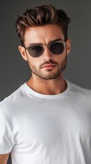 Obraz premium Stylish Young Man Wearing Sunglasses with Casual Attire