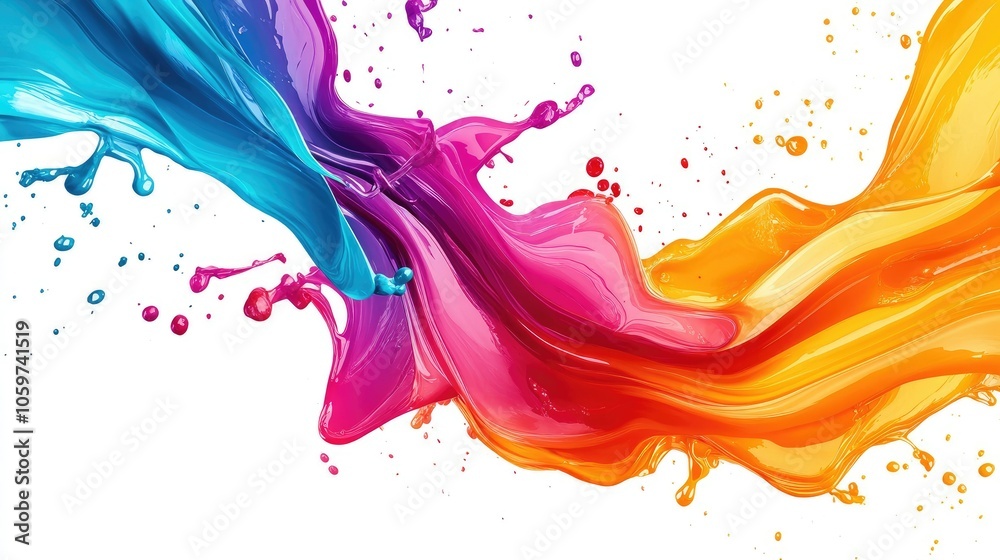 Aufkleber Abstract liquid swirl with bold splashes of vibrant colors, creating a dynamic pattern on white