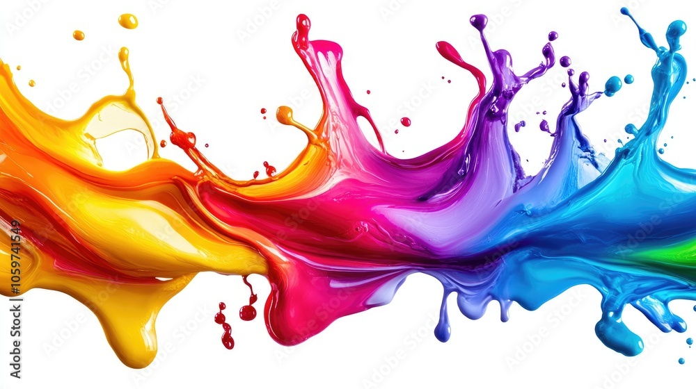 Aufkleber Abstract liquid swirl with bold splashes of vibrant colors, creating a dynamic pattern on white