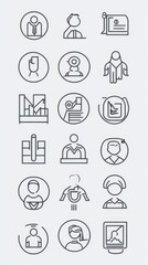 Collection of Line Icons Representing Business and Professional Themes