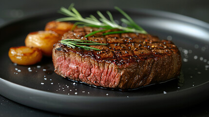 Succulent Steak on Black Plate