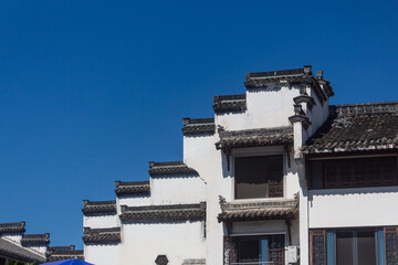 Antique white walls and black tiles in the ancient city of Huizhou