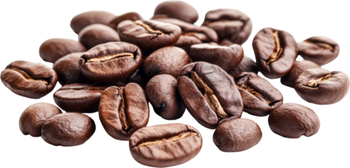 Coffee beans on transparent background, close-up shot. Gourmet beverage and roasting concept