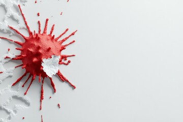 This artwork features a red splatter pattern vividly contrasted against a smooth white flow, creating a striking visual impact and portraying a dynamic explosive effect.