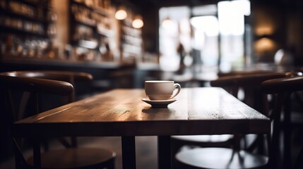 Empty Coffee Shop Tabletop Scene in Blurred Background