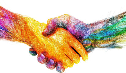 Colorful abstract handshake symbolizing unity and diversity