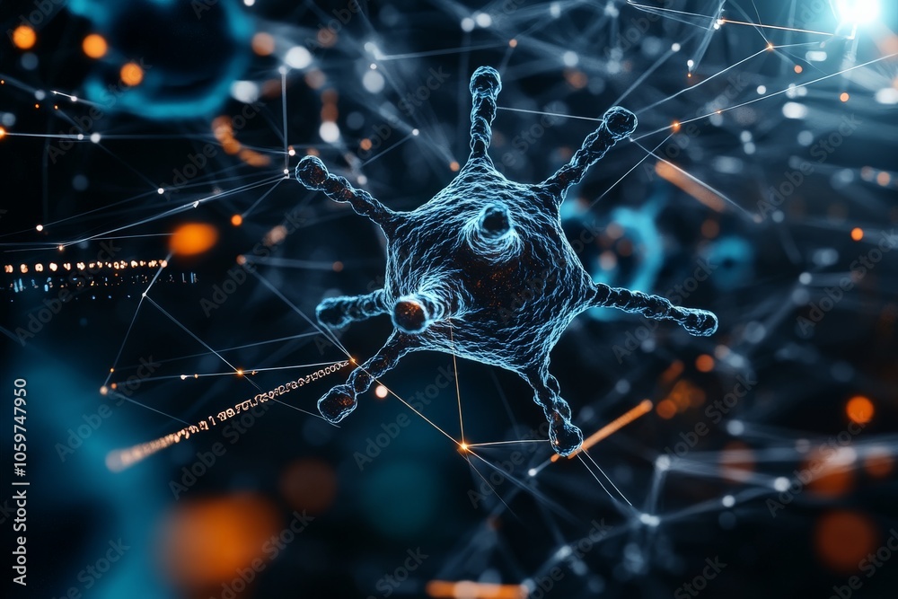 Poster a complex and dynamic abstract neural network, illustrating digital connections and the intricate na