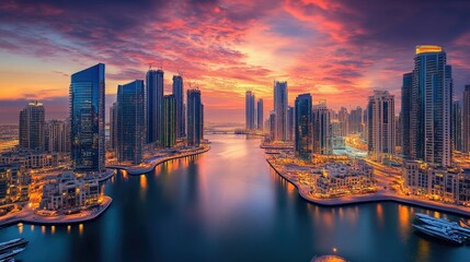 Obraz premium Unique architecture of Dubai Marina skyscrapers, open space for copy
